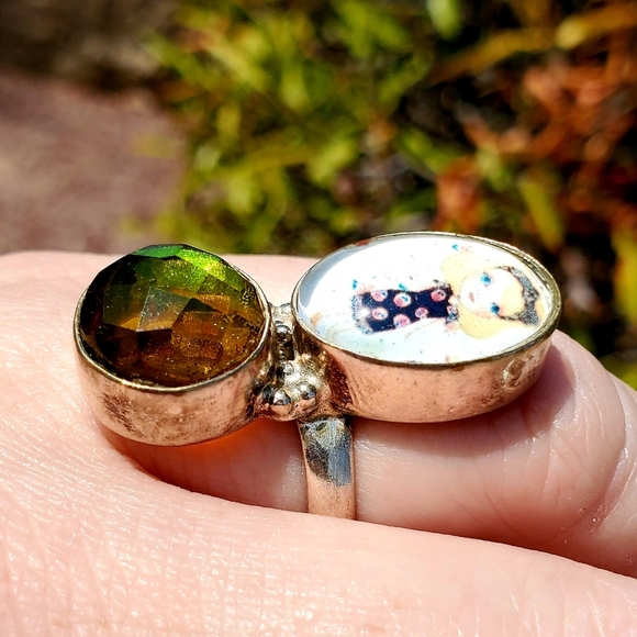 New Unique Fancy Glass Anime Girl Rainbow Topaz Magic 925 Silver Ring. - Picture 10 of 16